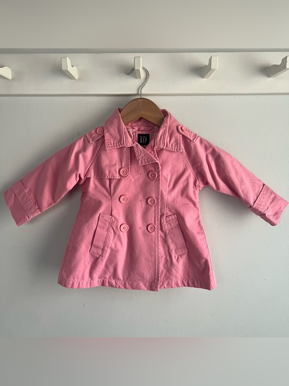 Baby Gap Toddler Girls 12-18 Months Pink Trench Coat Jacket Double Breasted